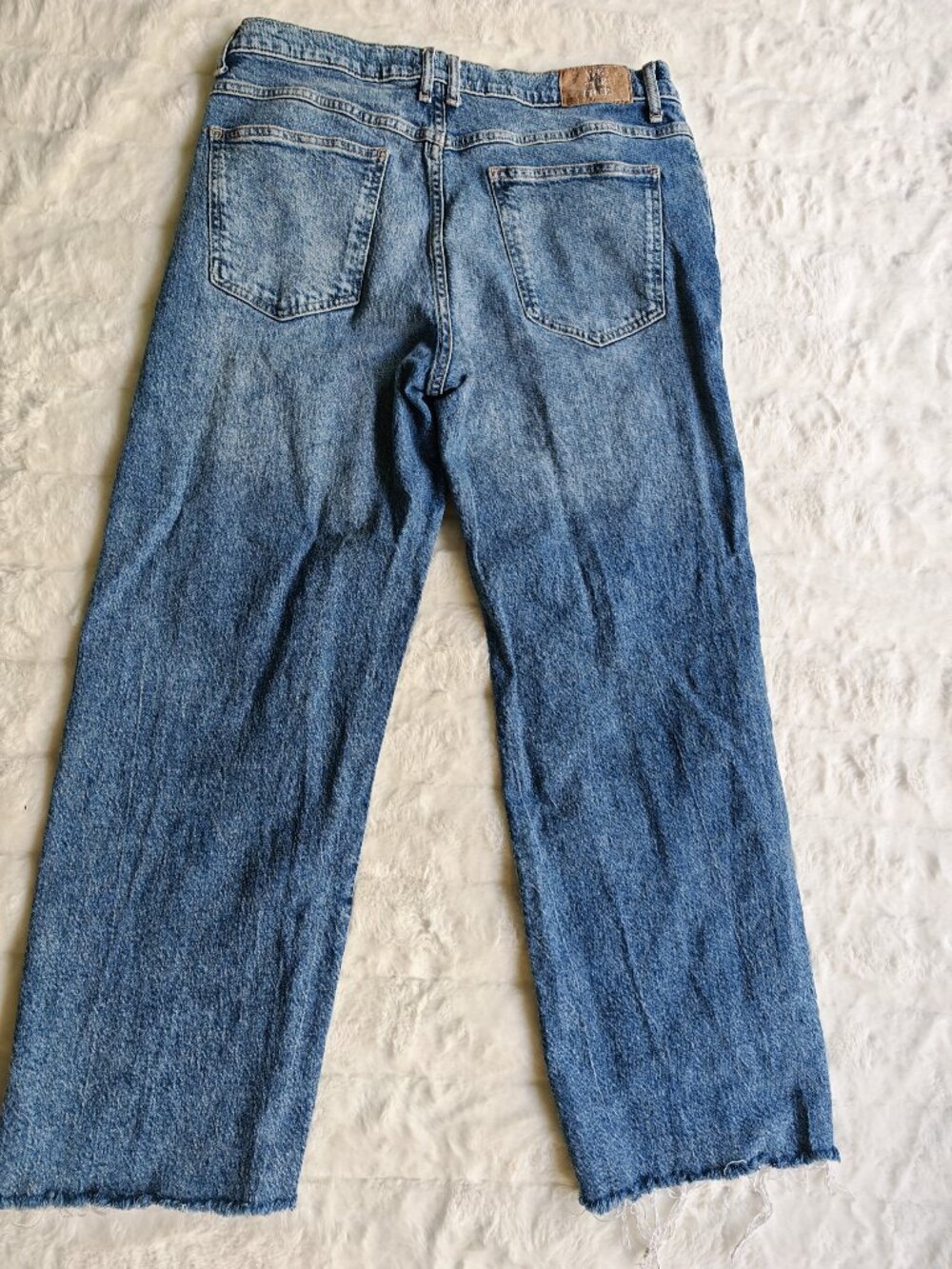 Free People We The Free Jeans 31 Wide Leg Cropped Raw Hem Distressed Boho Denim - Picture 10 of 13